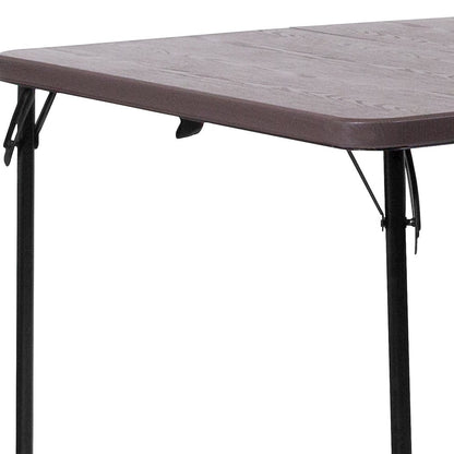 2.83-Foot Bi-Fold Brown Wood Grain Plastic Folding Table with Carrying Handle