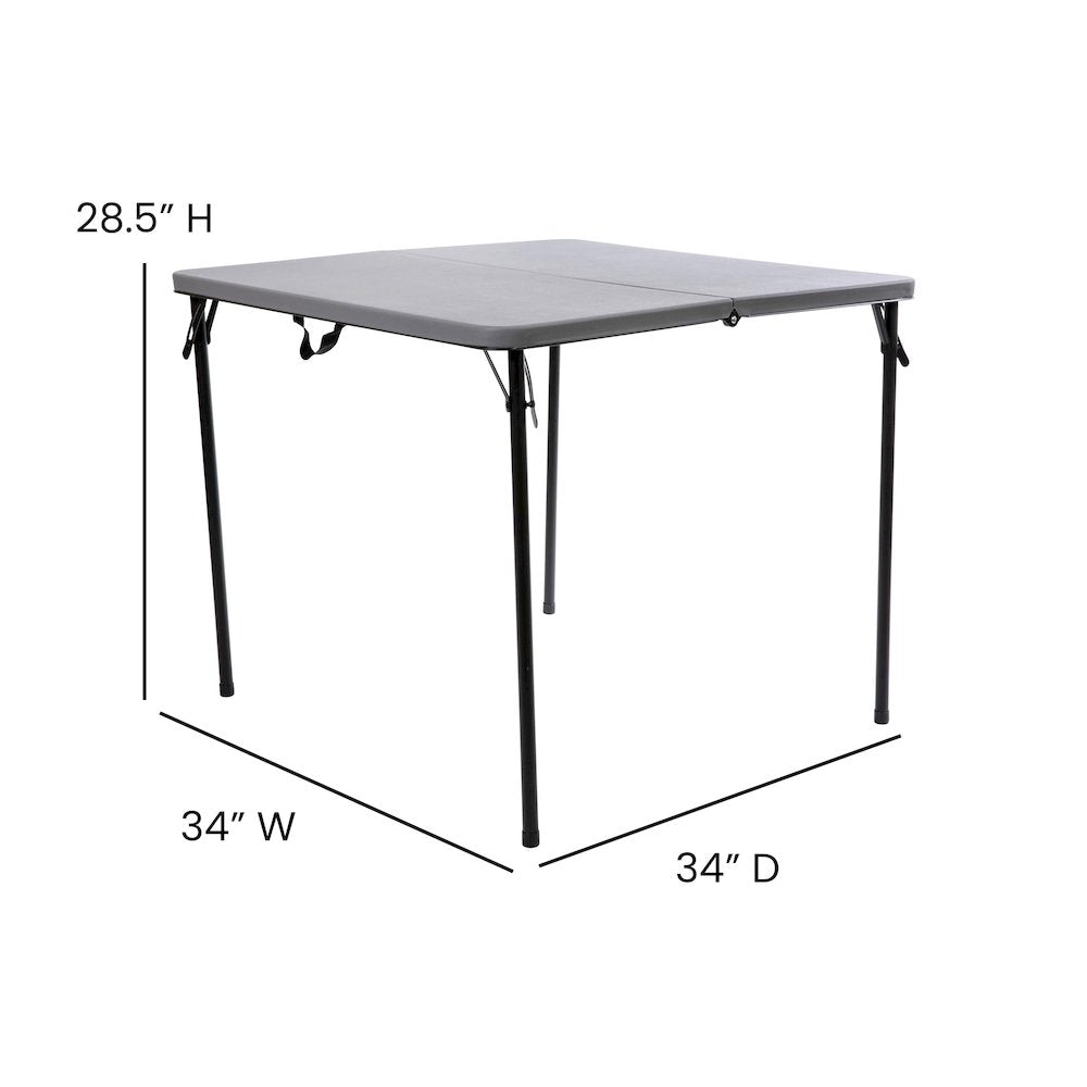 2.83-Foot Square Bi-Fold Gray Plastic Folding Table with Carrying Handle