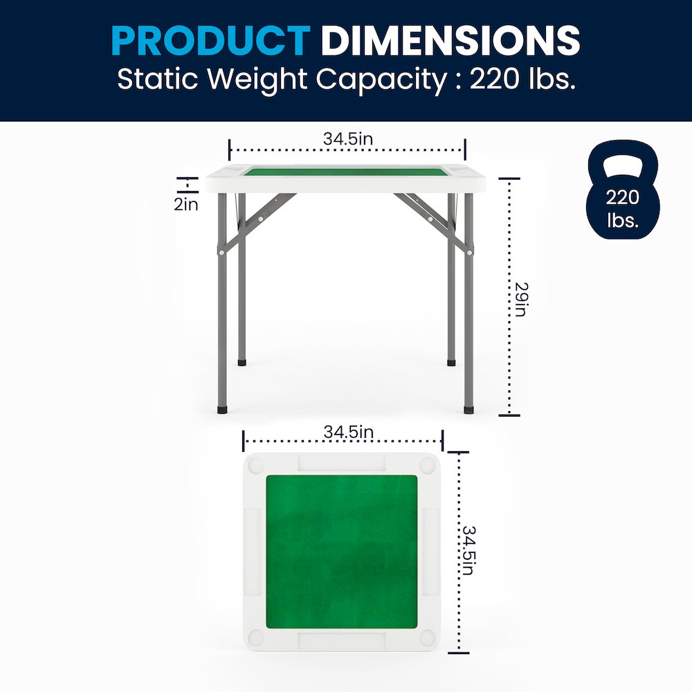 34.5" Square 4-Player Folding Card Game Table with Green Playing Surface and Cup Holders