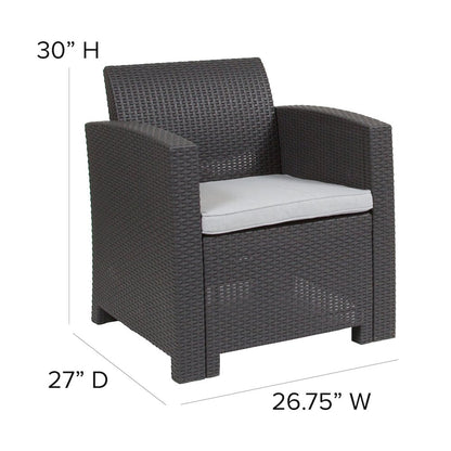 Dark Gray Faux Rattan Chair with All-Weather Seneca Light Gray Cushion