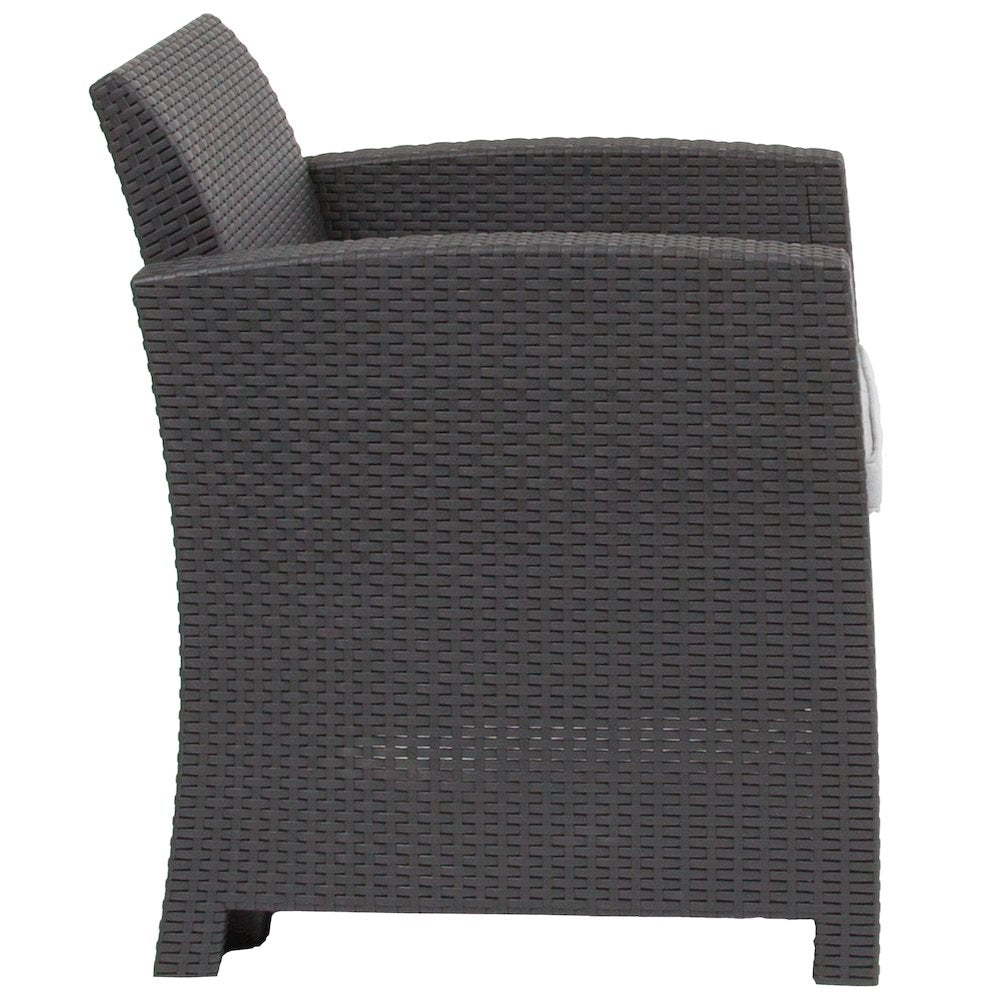 Dark Gray Faux Rattan Chair with All-Weather Seneca Light Gray Cushion
