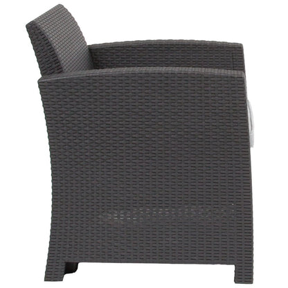 Dark Gray Faux Rattan Chair with All-Weather Seneca Light Gray Cushion