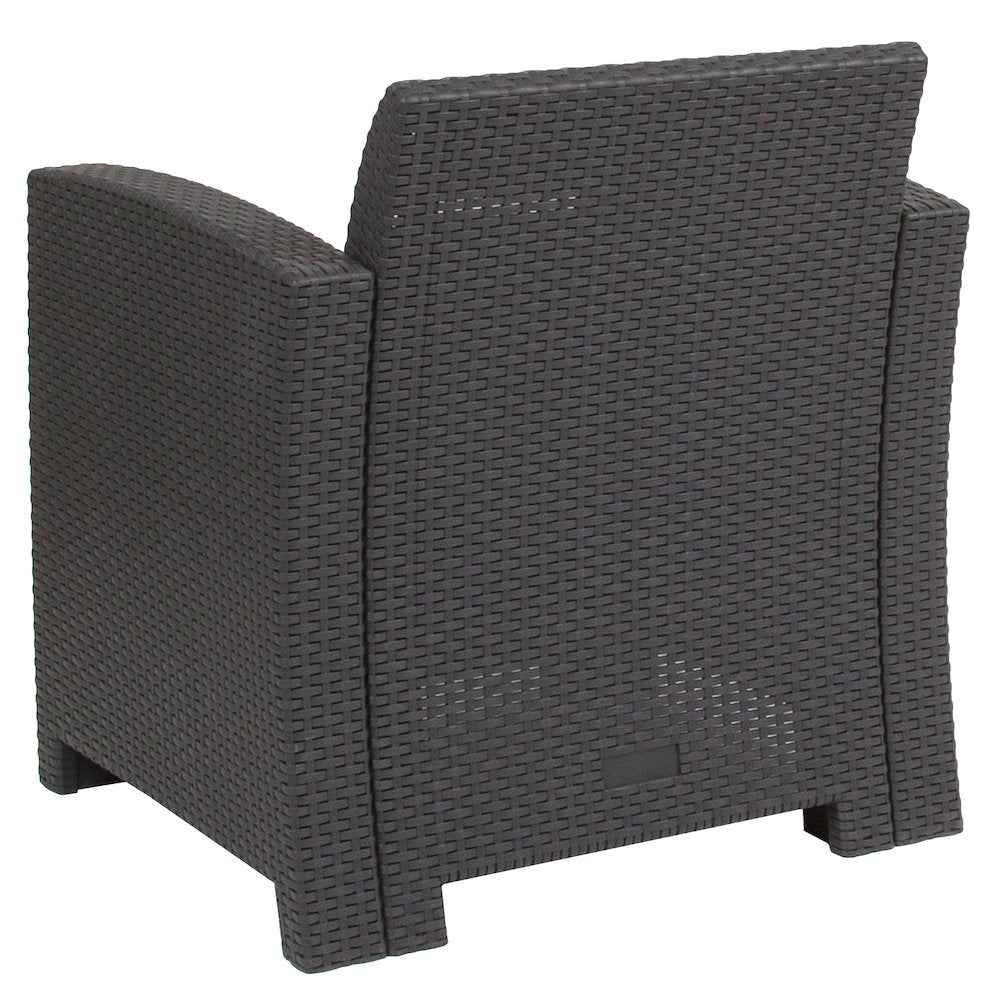 Dark Gray Faux Rattan Chair with All-Weather Seneca Light Gray Cushion
