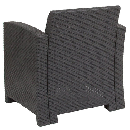Dark Gray Faux Rattan Chair with All-Weather Seneca Light Gray Cushion
