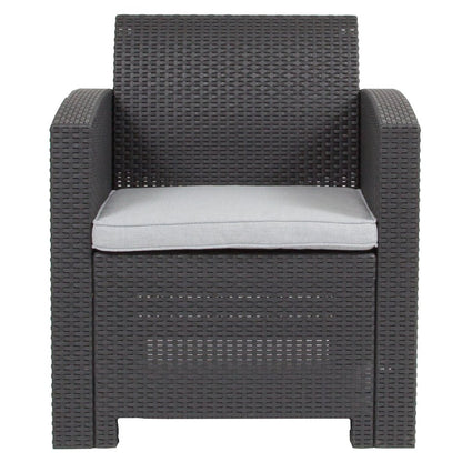 Dark Gray Faux Rattan Chair with All-Weather Seneca Light Gray Cushion