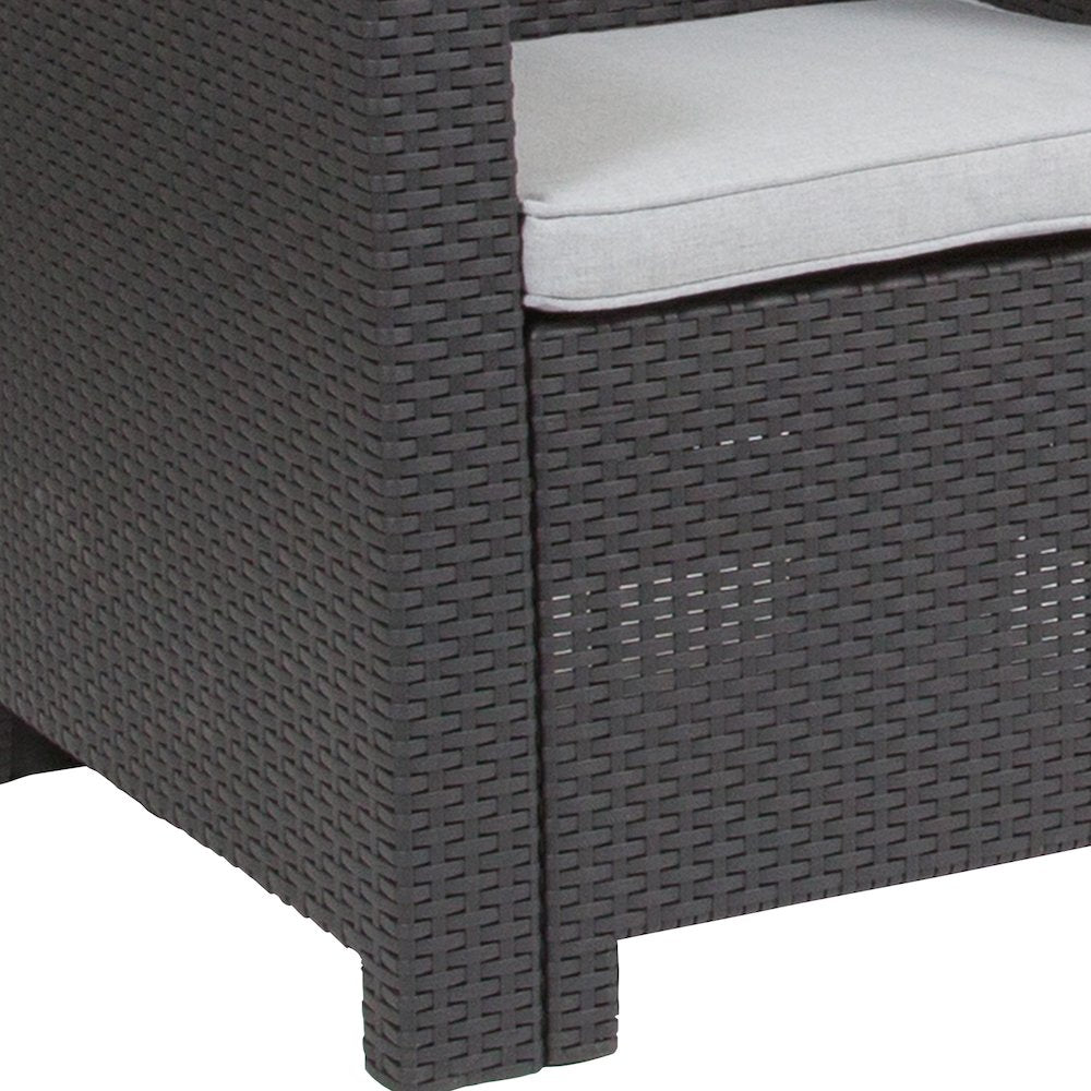 Dark Gray Faux Rattan Chair with All-Weather Seneca Light Gray Cushion