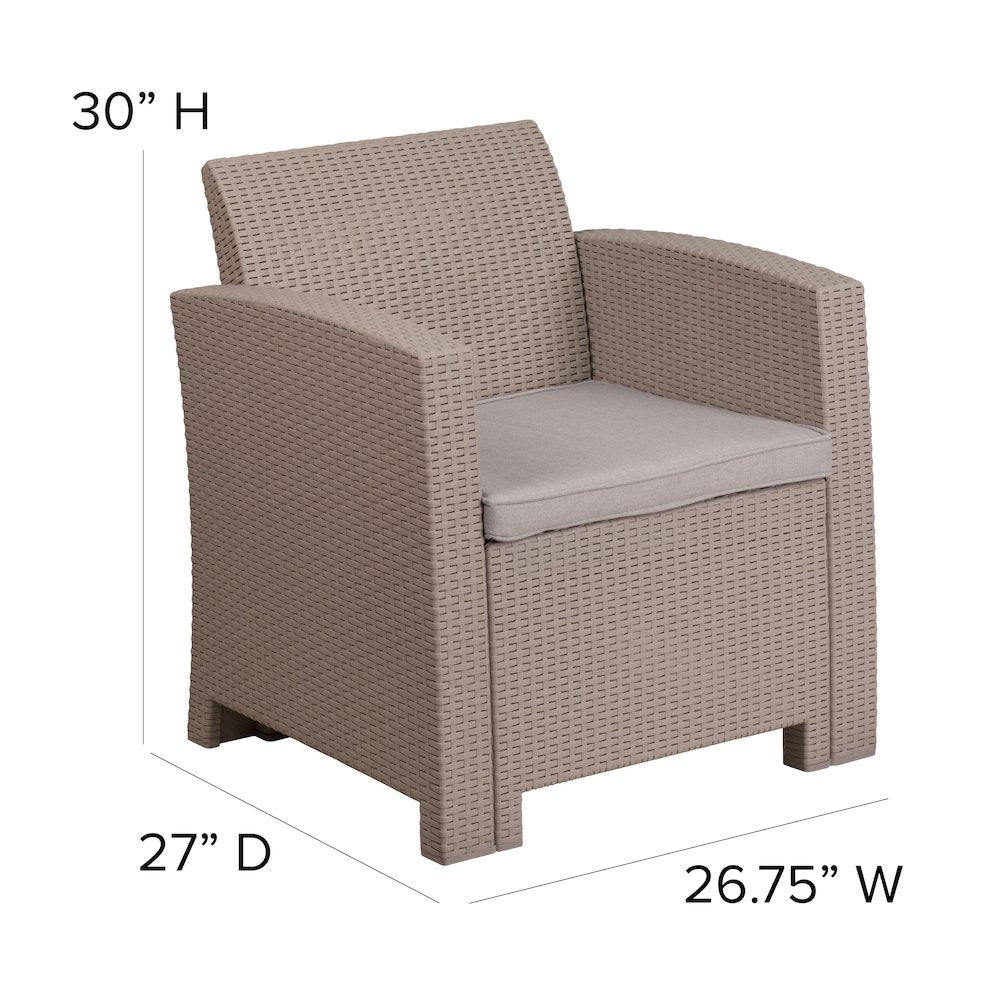 Light Gray Faux Rattan Chair with All-Weather Seneca Light Gray Cushion