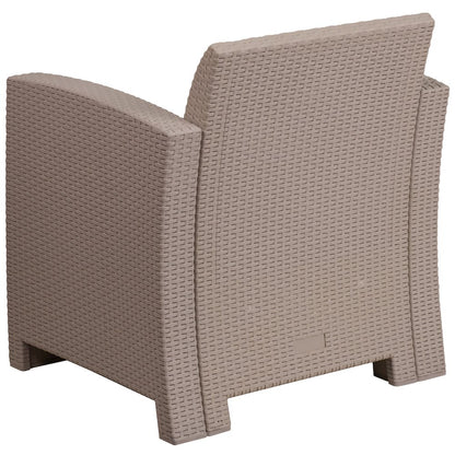 Light Gray Faux Rattan Chair with All-Weather Seneca Light Gray Cushion