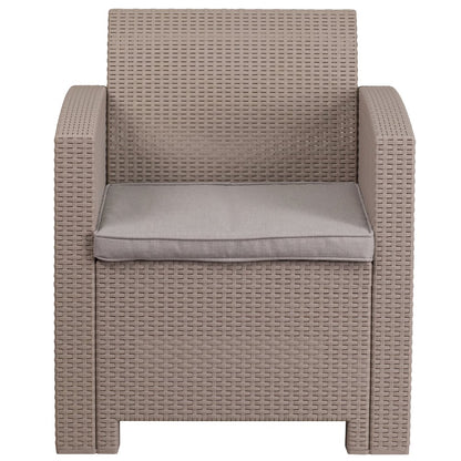 Light Gray Faux Rattan Chair with All-Weather Seneca Light Gray Cushion