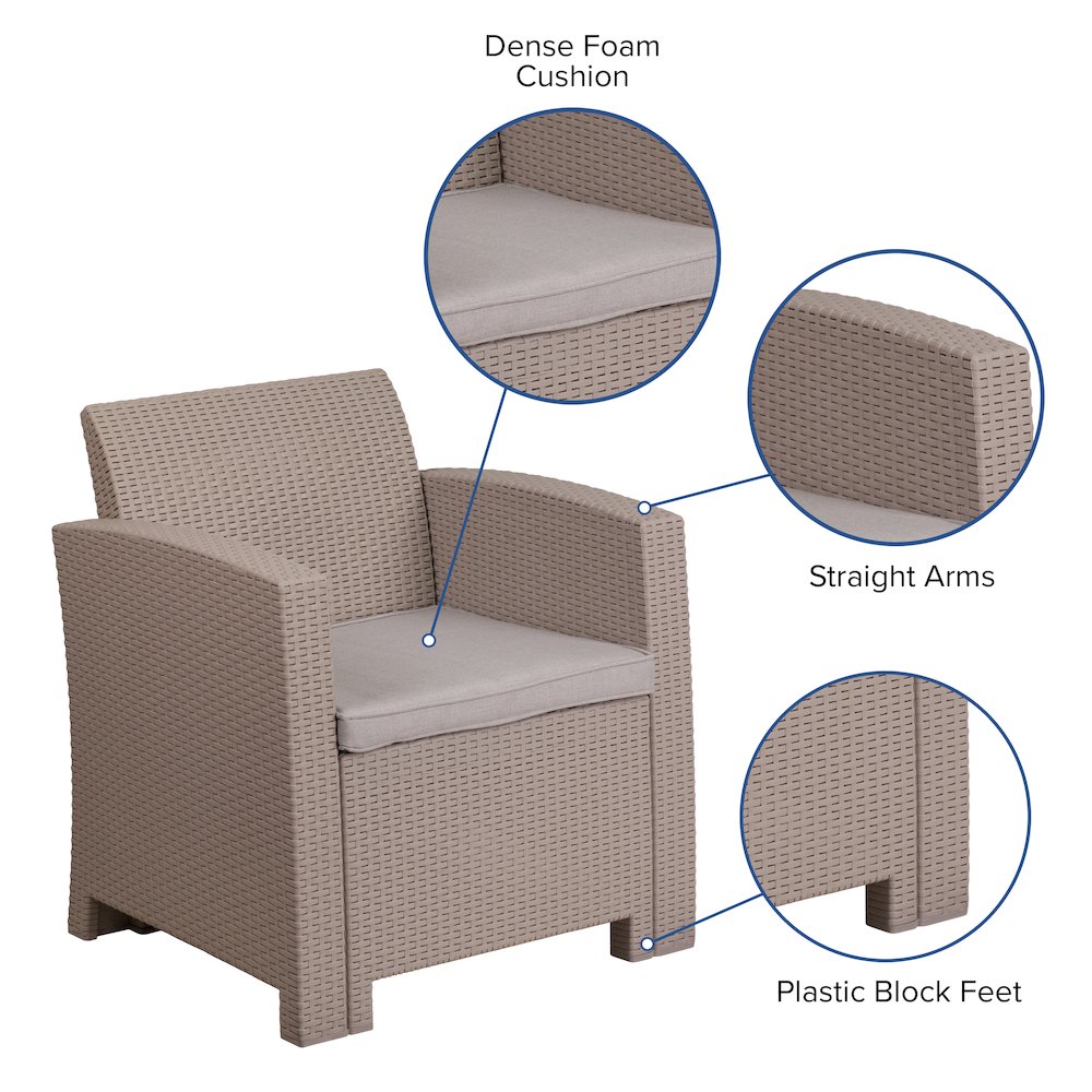 Light Gray Faux Rattan Chair with All-Weather Seneca Light Gray Cushion