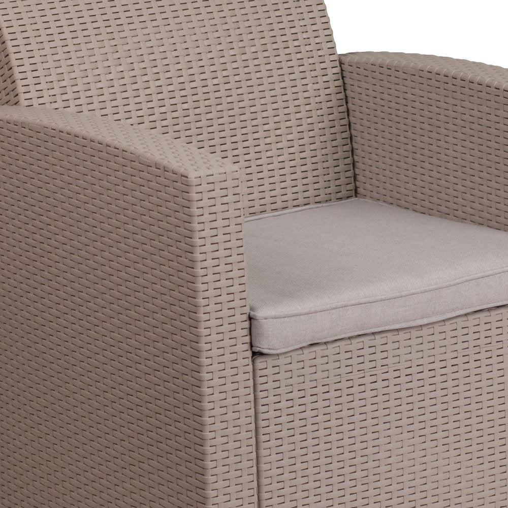 Light Gray Faux Rattan Chair with All-Weather Seneca Light Gray Cushion