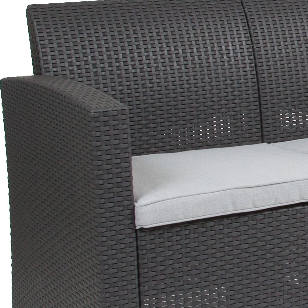 Dark Gray Faux Rattan Loveseat with All-Weather Seneca Light Gray Cushions