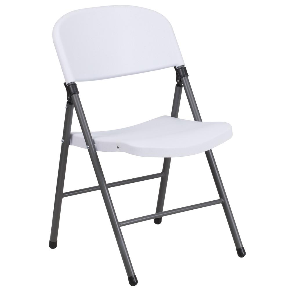 330 lb. Capacity Granite White Plastic Folding Chair with Charcoal Frame
