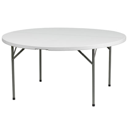 5 - Foot Round Granite White Plastic Folding Table