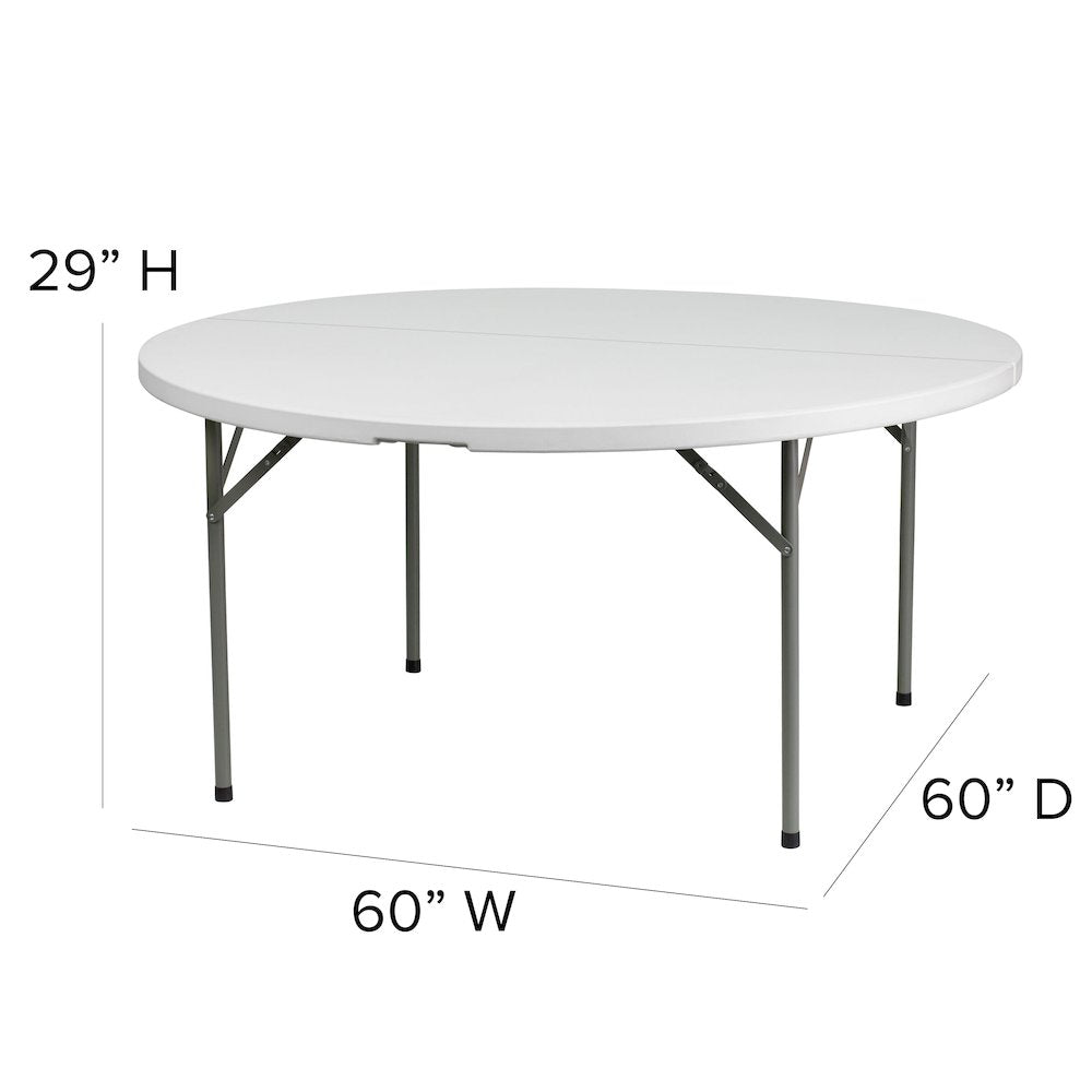 5 - Foot Round Granite White Plastic Folding Table