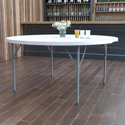 5 - Foot Round Granite White Plastic Folding Table