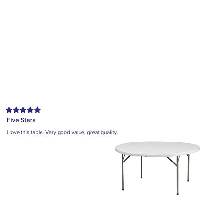 5 - Foot Round Granite White Plastic Folding Table