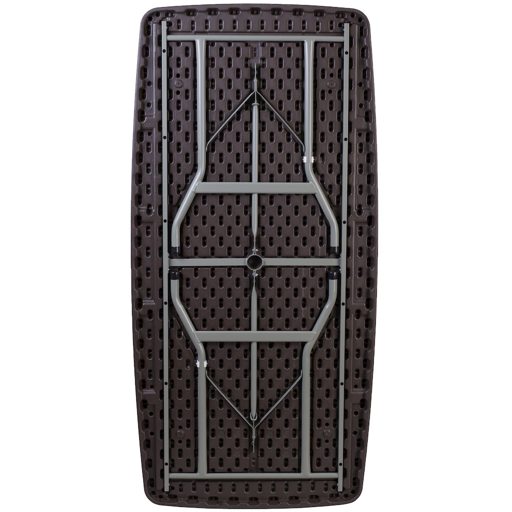 5.62-Foot Brown Rattan Indoor-Outdoor Plastic Folding Table with Umbrella Hole