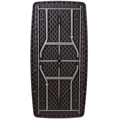 5.62-Foot Brown Rattan Indoor-Outdoor Plastic Folding Table with Umbrella Hole