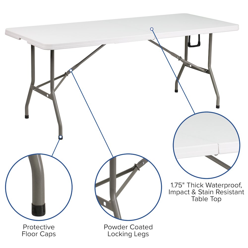 6-Foot Bi-Fold Granite White Plastic Banquet and Event Folding Table