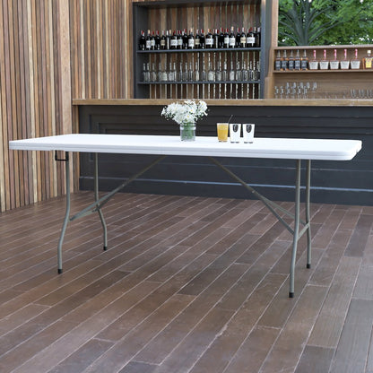 6-Foot Bi-Fold Granite White Plastic Banquet and Event Folding Table