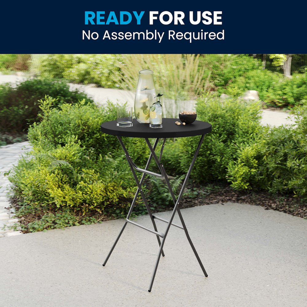 Elon Commercial Grade 2.6-Foot Round Black Plastic Bar Height Folding Table