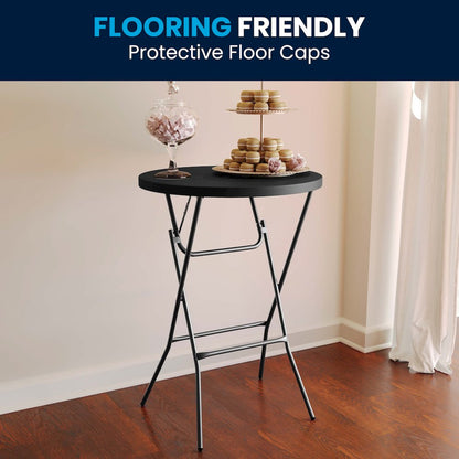Elon Commercial Grade 2.6-Foot Round Black Plastic Bar Height Folding Table