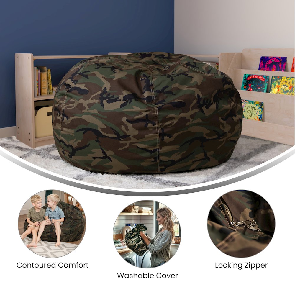 Oversized Camouflage Refillable Bean Bag Chair for All Ages
