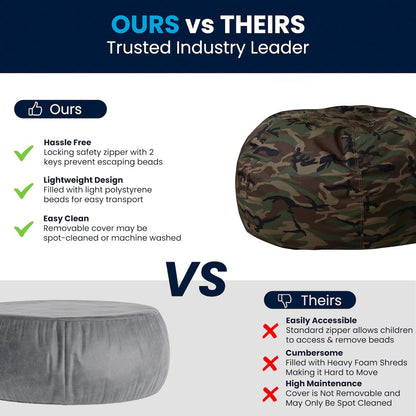 Oversized Camouflage Refillable Bean Bag Chair for All Ages