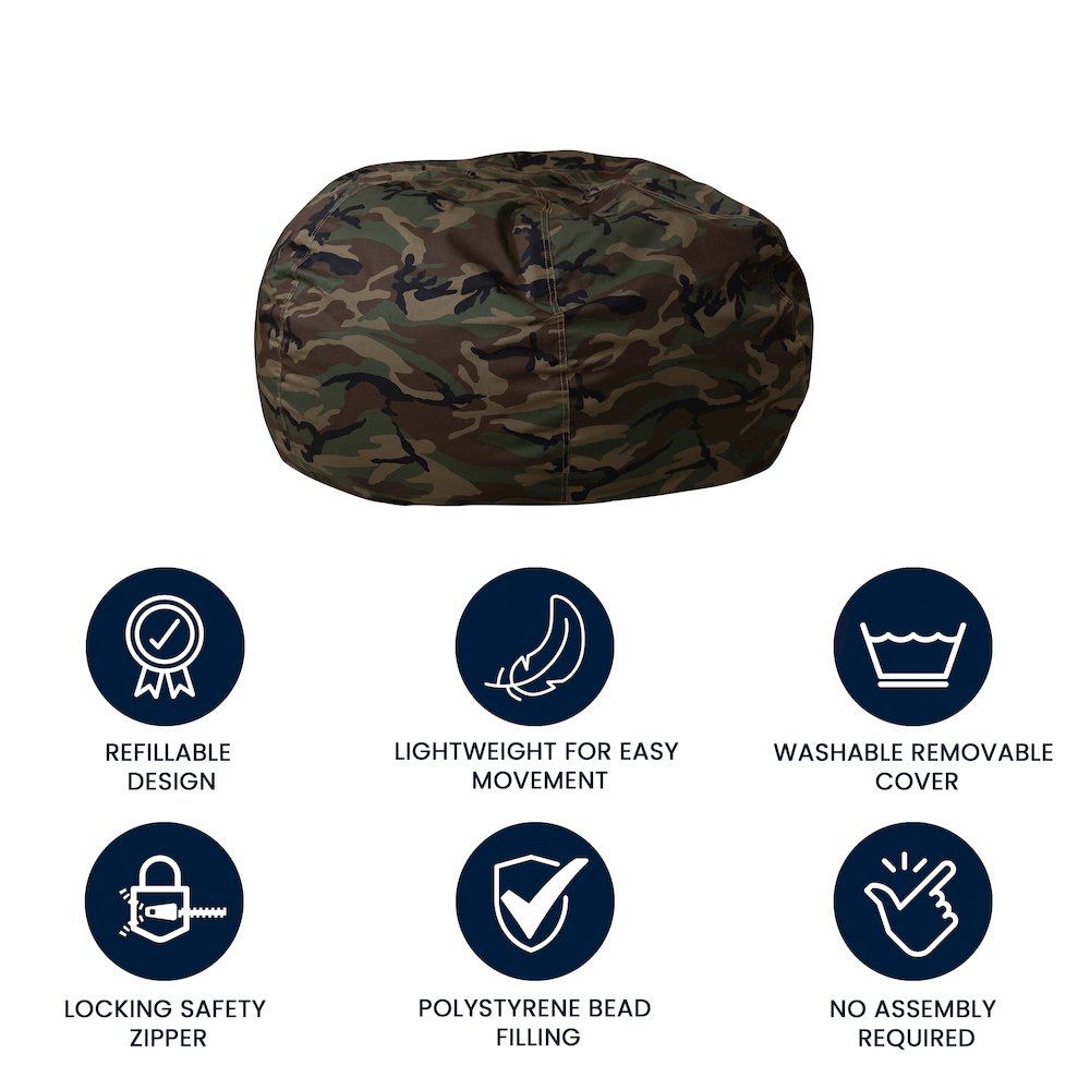 Oversized Camouflage Refillable Bean Bag Chair for All Ages