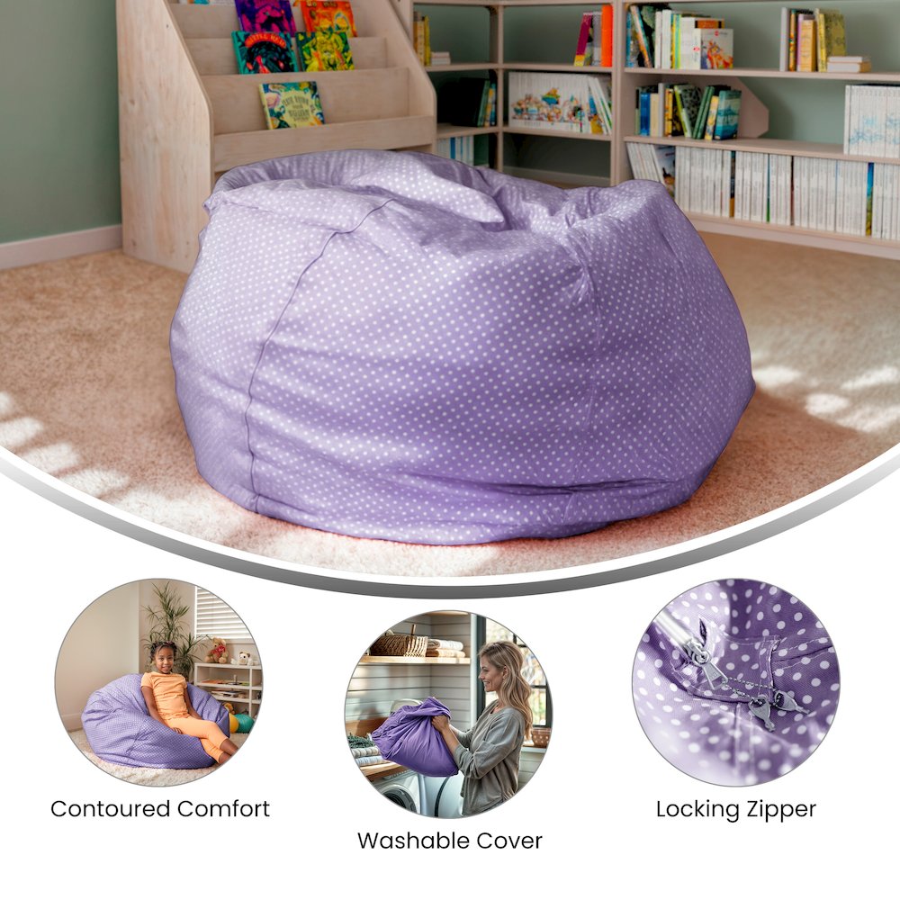 Oversized Lavender Dot Refillable Bean Bag Chair for All Ages