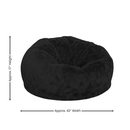 Duncan Oversized Black Furry Refillable Bean Bag Chair for All Ages