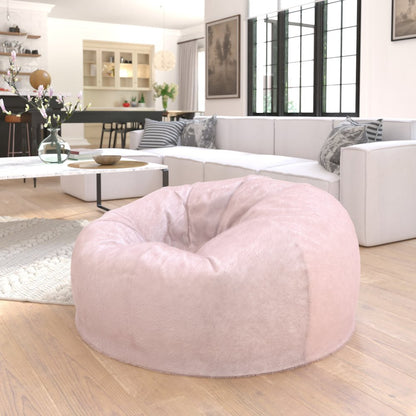Duncan Oversized Blush Furry Refillable Bean Bag Chair for All Ages