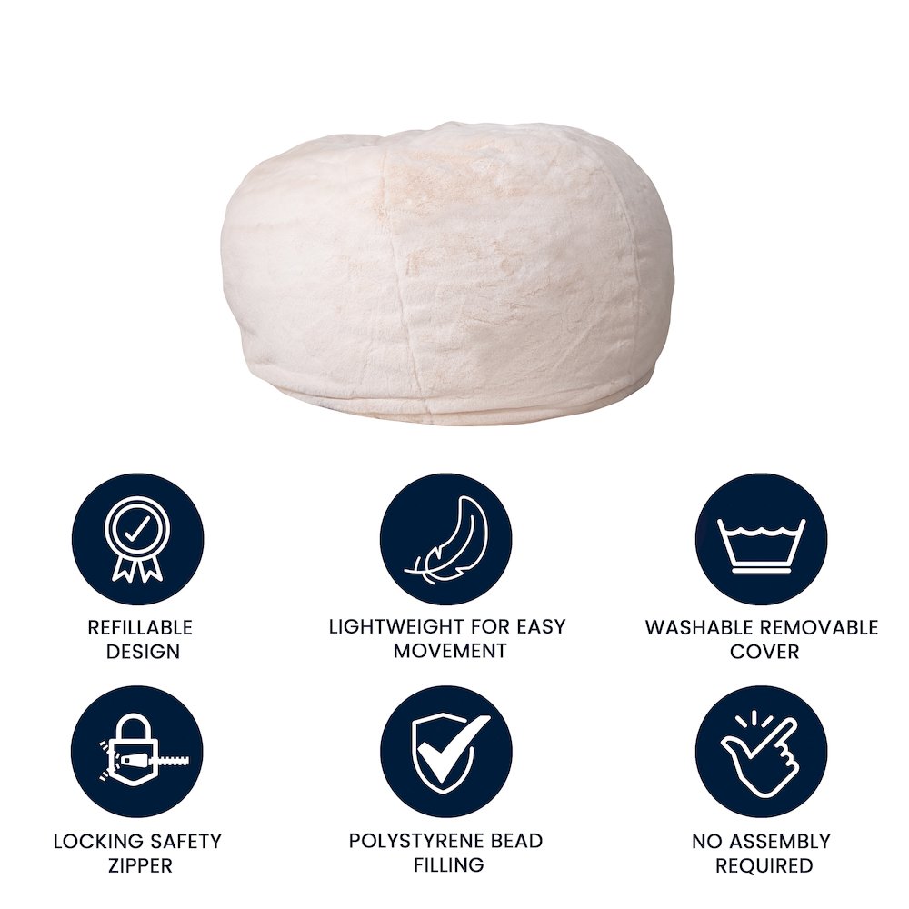 Oversized White Furry Refillable Bean Bag Chair for All Ages