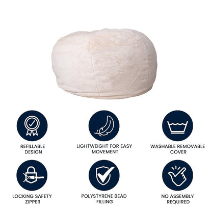 Oversized White Furry Refillable Bean Bag Chair for All Ages