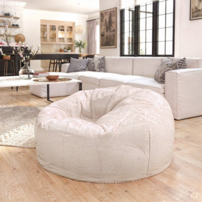 Oversized White Furry Refillable Bean Bag Chair for All Ages