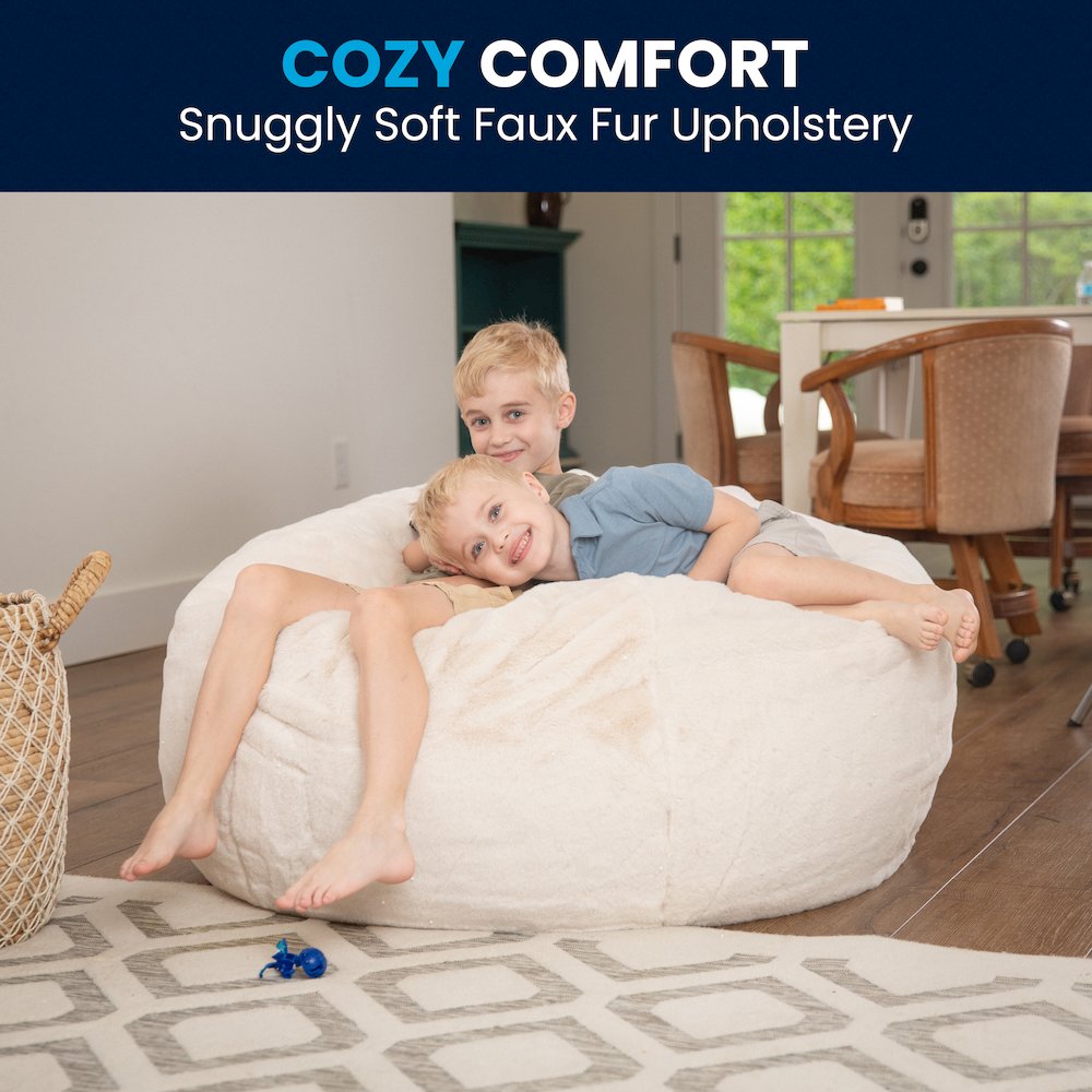 Oversized White Furry Refillable Bean Bag Chair for All Ages