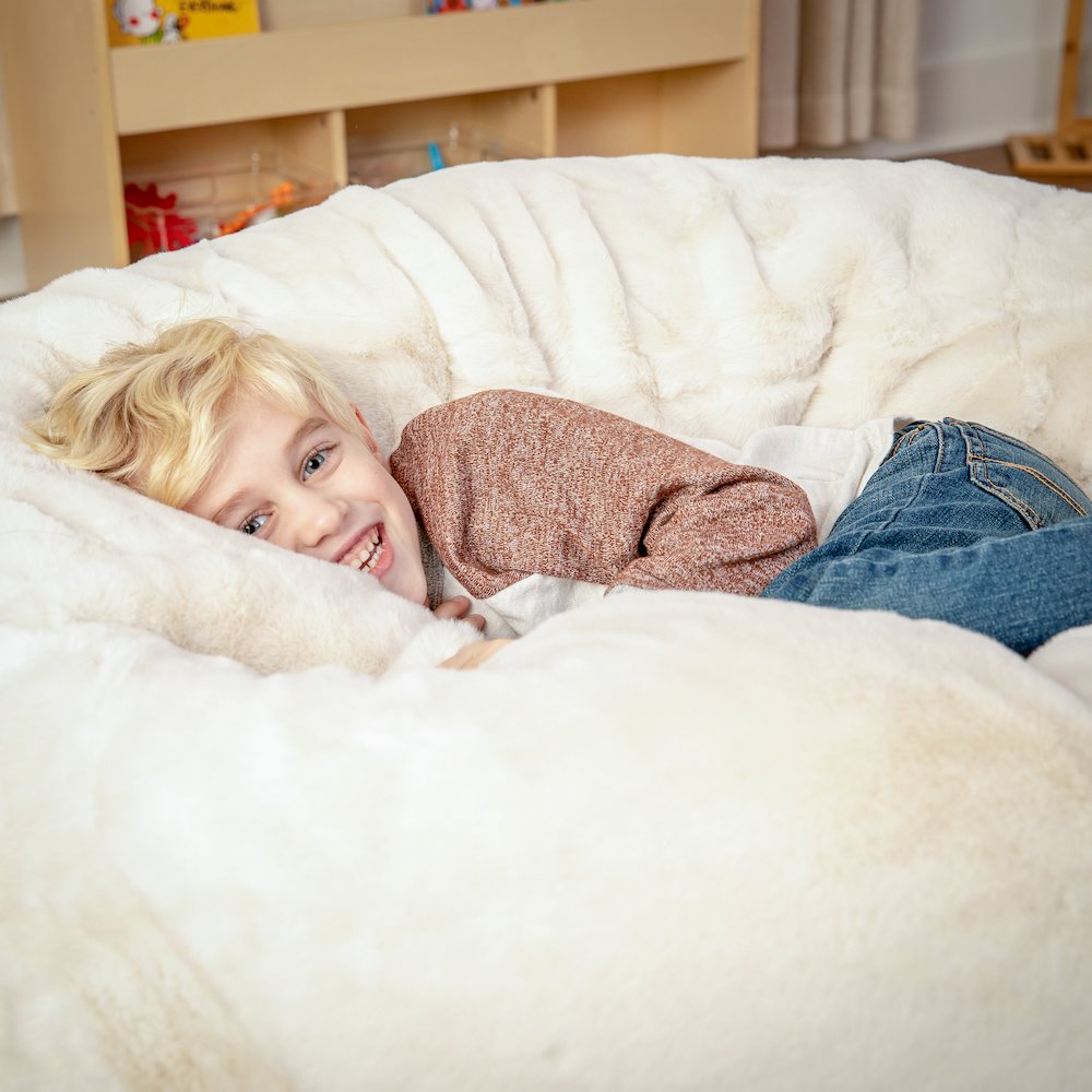Oversized White Furry Refillable Bean Bag Chair for All Ages