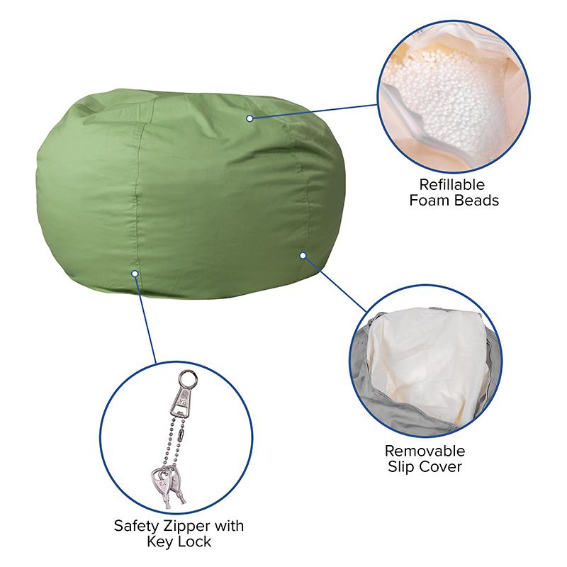 Oversized Solid Green Refillable Bean Bag Chair for All Ages