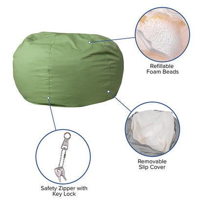 Oversized Solid Green Refillable Bean Bag Chair for All Ages