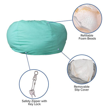 Oversized Solid Mint Green Refillable Bean Bag Chair for All Ages