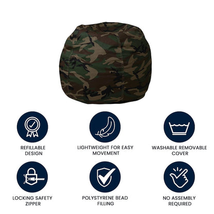 Small Camouflage Refillable Bean Bag Chair for Kids and Teens