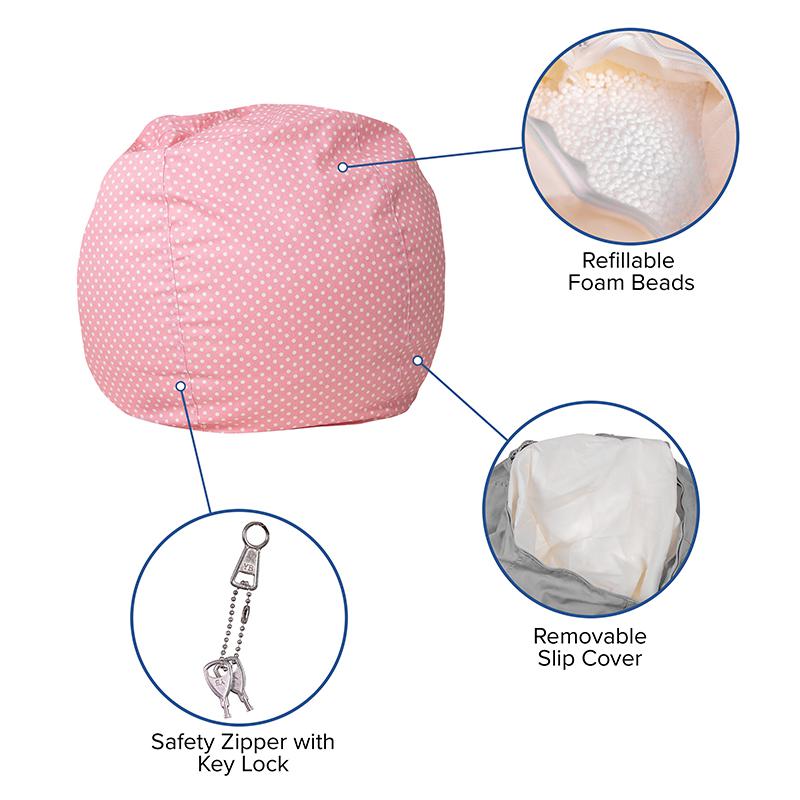 Small Light Pink Dot Refillable Bean Bag Chair for Kids and Teens