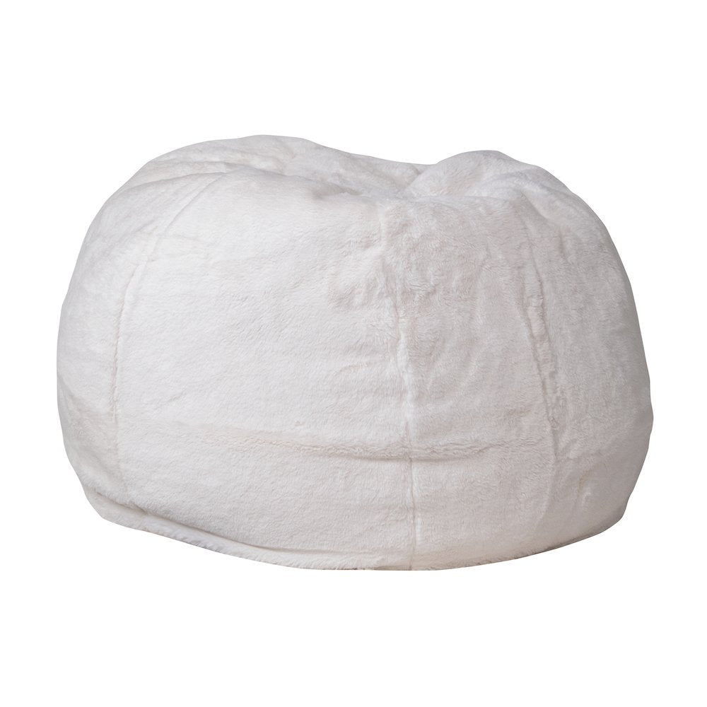 Small White Furry Refillable Bean Bag Chair for Kids and Teens