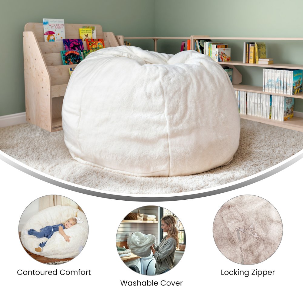 Small White Furry Refillable Bean Bag Chair for Kids and Teens