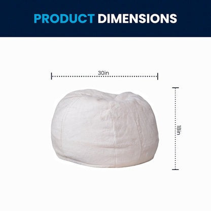 Small White Furry Refillable Bean Bag Chair for Kids and Teens