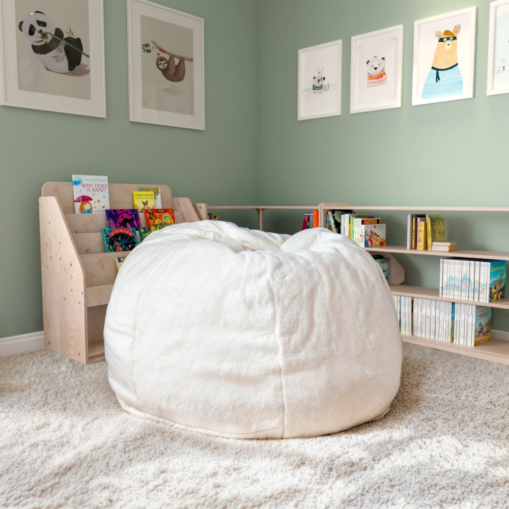 Small White Furry Refillable Bean Bag Chair for Kids and Teens