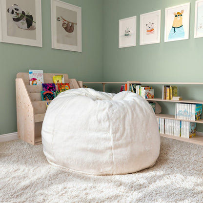 Small White Furry Refillable Bean Bag Chair for Kids and Teens