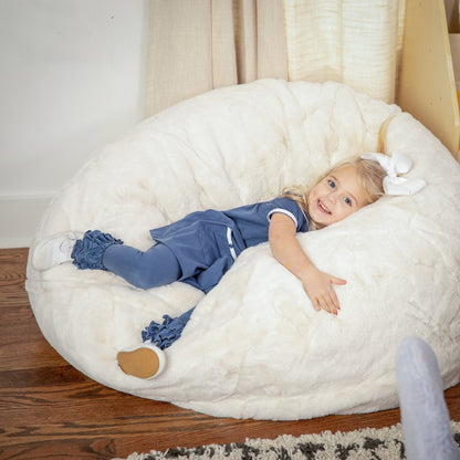 Small White Furry Refillable Bean Bag Chair for Kids and Teens