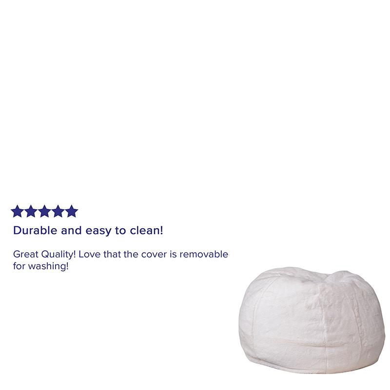 Small White Furry Refillable Bean Bag Chair for Kids and Teens